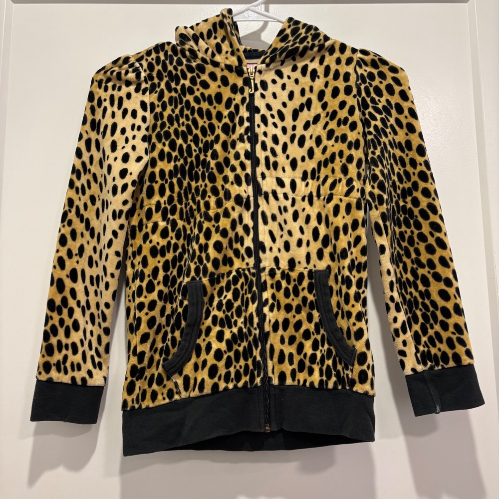 Juicy Couture Leopard Print Velour Zip Up Hoodie Gold J Pull Y2K Animal Print 8